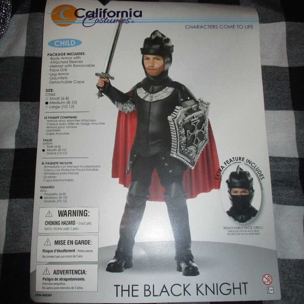 The Black Knight in Armour Costume, Child M 8-10 by California Costumes New